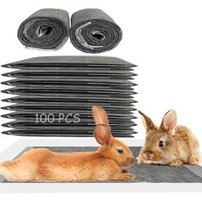 MUYG 100 PCS Disposable Rabbit Pee Pads,Pet Pees Pad,Cage Black Carbon Liner,Super Absorbent Leak Proof Cushion Reduce Odor Bunny Training Accessories for Kitten Puppy Hamsters Hedgehog