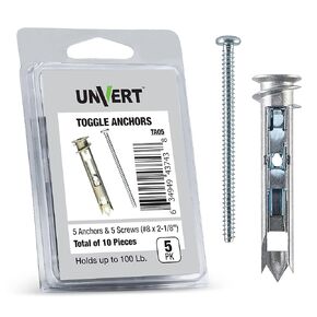Self Drilling Ez Drywall Toggle Anchor Kit, Heavy Duty #8 Anchor with Screws - Easy Wall Ancors for Hanging and Mounting - Holds Up to 100 Lb. (10 Pack)
