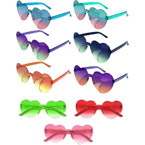 LOHO MAGICA Heart Glasses 9 Pairs Rimless Heart Shaped Sunglasses Heart Shaped Glasses Party Sunglasses Heart Sunglasses