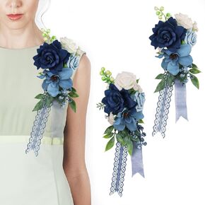 7 Inch Wedding Centerpieces Handmade Royal Blue Flowers Set of 6 w/Strip Lights Reflecting Various Flashing Effects on Glass Vase for Night Event/Ceremony/Party (Table Décor)