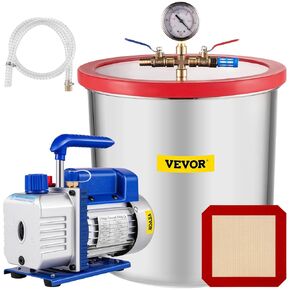 VEVOR 3 Gallon Vacuum Chamber and 3.5 CFM Pump Kit, Tempered Glass Lid Vacuum Degassing Chamber Kit, Single Stage Vacuum Pump with 250 ml Oil Bottle, for Stabilizing Wood, Degassing Silicones, Epoxies