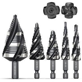 THINKWORK 5 Pcs HSS Step Drill Bit Set (Metric), Unibit for Metal-59 Steps | TiN coating, precise scale marks, (4-35mm)various sizes, smooth drilling, long lifespan, storage case,1/4"(6.35mm) Hex shank in Saudi Arabia