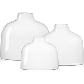 White Ceramic Vase Set of 3 for Modern Home Decor Boho Minimalism Decorative Dried Flower Vase Pampas Flower Vase for Fireplace Bedroom Living Room Bookshelf Centerpieces Table Office Desk Glaze