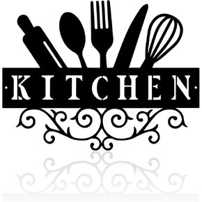 Hppybiry 12" X 9.15" Metal Kitchen Signs Wall Decor Kitchen Wall Art Decorations Black Rustic Home Hanging Wall Decor Country Farmhouse Wall Decor for Kitchen Dining Room