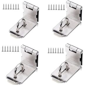 3 Inch Door Hasp Latch 90 Degree, Stainless Steel Safety Right Angle Padlock Hasp Locking Latch Security Door Clasp Hasp Lock Latch for Push (2 Pack)