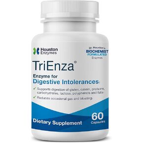 Houston Enzymes – TriEnza – 180 Chewable Tabs (45 Doses) –Broad-Spectrum Enzymes for Digestive Intolerances –Supports Digestion of Gluten, Casein, Soy, Proteins, Carbohydrates, Sugars, Fats & Phenols