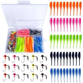 65Pcs Crappie Jigs Lure kit, 2 inch Crappie Bait with Fishing Jig Heads Hooks for Saltwater Freshwater Bass Trout