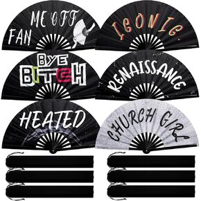 FairySandy 6 Pcs Large Hand Fan Rave Fan for Women Decorative Folding Fan Bamboo Foldable Iconic Shade Bye Fan Handheld Chinese Fan for Men Festival Parades Burlesque Party Dance Performance 25.5 Inch
