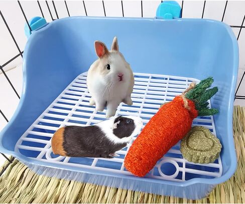 Hamiledyi Rabbit Litter Box, Small Animal Corner Potty Trainer, Bunny Toilet Pets Plastic Rectangle Cage Bedding Box Pet Pan with Chew Toys for Guinea Pigs Hamster Chinchilla Ferret in Kuwait