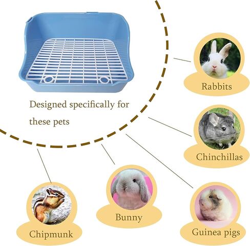 Hamiledyi Rabbit Litter Box, Small Animal Corner Potty Trainer, Bunny Toilet Pets Plastic Rectangle Cage Bedding Box Pet Pan with Chew Toys for Guinea Pigs Hamster Chinchilla Ferret in Kuwait