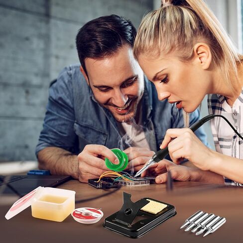 مجموعة أدوات لحام الحديد، مجموعة مسدس لحام حديد رقمي LED 100 وات مع سخان سيراميك، مجموعة لحام درجة حرارة قابلة للتعديل مع أطراف، جديلة فتيل لحام، حامل، سلك لحام، إسفنجة، معجون تدفق، أحمر in Saudi Arabia
