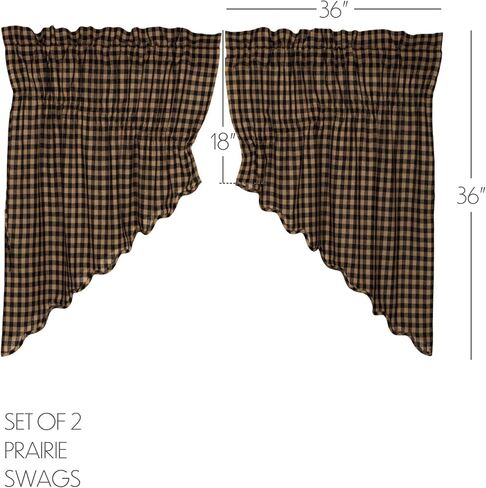 مجموعة VHC Brands Black Check Scalloped Tier مجموعة من 2 ستائر ريفية L36xW36، أسود وتان in Saudi Arabia