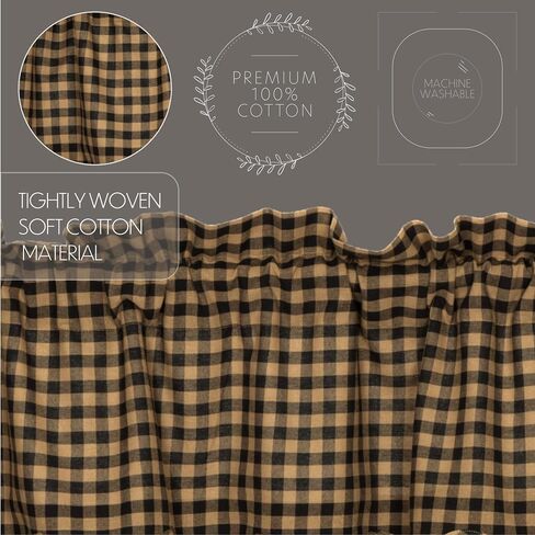 مجموعة VHC Brands Black Check Scalloped Tier مجموعة من 2 ستائر ريفية L36xW36، أسود وتان in Saudi Arabia