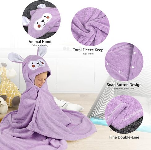 منشفة حمام للأطفال من فانسي وولف، منشفة بغطاء للرأس ناعمة للغاية، بطانية حمام عالية الامتصاص، هدايا استحمام للأطفال الصغار للأولاد والبنات - كبيرة جدًا 28 بوصة × 55 بوصة (أزرق) in Kuwait