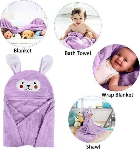 منشفة حمام للأطفال من فانسي وولف، منشفة بغطاء للرأس ناعمة للغاية، بطانية حمام عالية الامتصاص، هدايا استحمام للأطفال الصغار للأولاد والبنات - كبيرة جدًا 28 بوصة × 55 بوصة (أزرق) in Kuwait