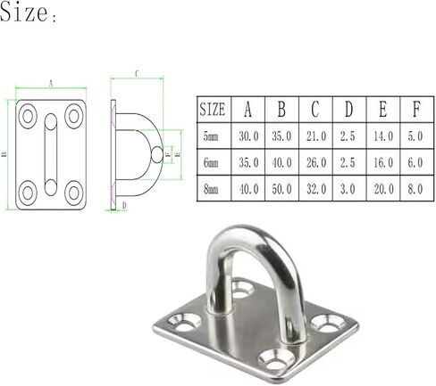 لوحة عين M5 من الفولاذ المقاوم للصدأ 304، خطافات حائط بيضاوية 5 مم، مشبك باب بيضاوي لحلقة سحب سلك المقعد، مناسب لتطبيقات أرجوحة اليوجا البحرية، عبوة من 6 قطع in Kuwait