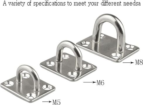 لوحة عين M5 من الفولاذ المقاوم للصدأ 304، خطافات حائط بيضاوية 5 مم، مشبك باب بيضاوي لحلقة سحب سلك المقعد، مناسب لتطبيقات أرجوحة اليوجا البحرية، عبوة من 6 قطع in Kuwait