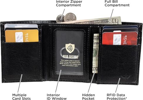 Dockers Men's RFID Extra Capacity Trifold Wallet with Zipper, Brown, One Size, Brown, One Size, Rfid Extra Capacity Trifold Wallet With Zipper in Kuwait