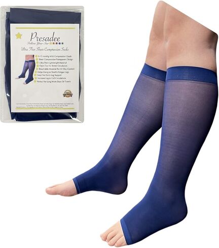 Ultra Thin 8-15 mmHg Mild Sheer Compression Leg Calf Open Toe Socks in Saudi Arabia