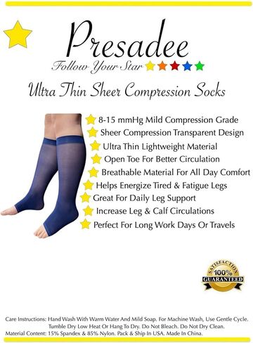 Ultra Thin 8-15 mmHg Mild Sheer Compression Leg Calf Open Toe Socks in Saudi Arabia