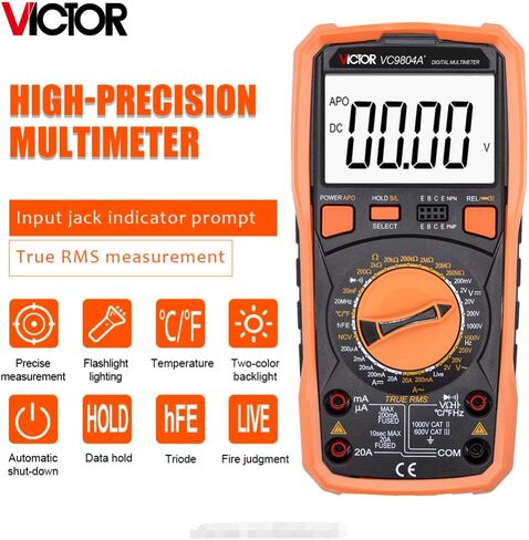 جهاز اختبار رقمي متعدد من VICTOR VC890C+، عدد 1999، يقيس الجهد الكهربي DC/AC واختبار استمرارية تردد السعة المقاومة الحالية مع إيقاف التشغيل التلقائي (VICTOR VC890C+) in Kuwait