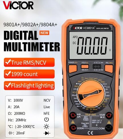 جهاز اختبار رقمي متعدد من VICTOR VC890C+، عدد 1999، يقيس الجهد الكهربي DC/AC واختبار استمرارية تردد السعة المقاومة الحالية مع إيقاف التشغيل التلقائي (VICTOR VC890C+) in Kuwait
