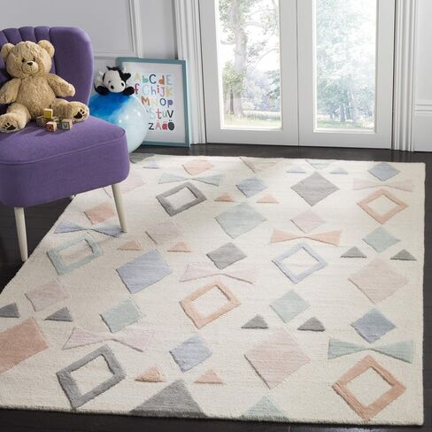 SAFAVIEH Kids Collection Runner Rug - 2'6" x 8', Ivory & Multi, Handmade Geometric Wool, Ideal for High Traffic Areas in Living Room, Bedroom (SFK901A) in Saudi Arabia