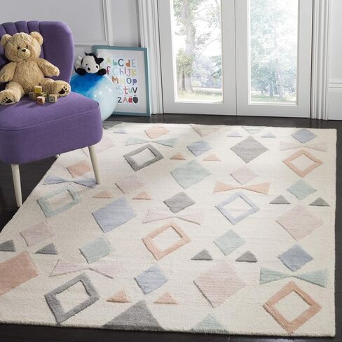 SAFAVIEH Kids Collection Runner Rug - 2'6" x 8', Ivory & Multi, Handmade Geometric Wool, Ideal for High Traffic Areas in Living Room, Bedroom (SFK901A) in Saudi Arabia