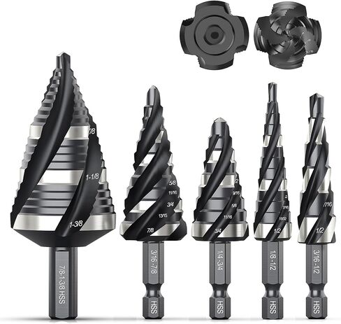 THINKWORK 5 Pcs HSS Step Drill Bit Set (Metric), Unibit for Metal-59 Steps | TiN coating, precise scale marks, (4-35mm)various sizes, smooth drilling, long lifespan, storage case,1/4"(6.35mm) Hex shank in Saudi Arabia