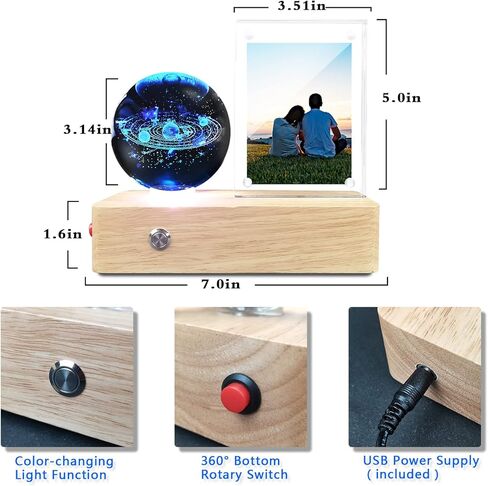 كرة كريستال دولفين ثلاثية الأبعاد مع قاعدة إضاءة ملونة LED دوارة 360 درجة، إطار صورة أكريليك، هدايا دولفين للأطفال والأصدقاء والحبيب والزوجة والأم وعيد الميلاد مع ديكور المنزل in Kuwait