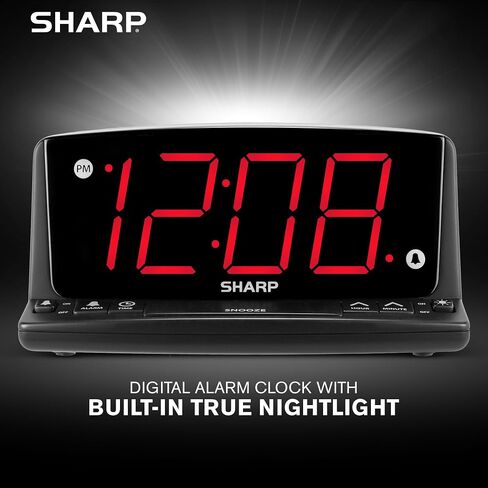 ساعة منبه رقمية SHARP LED - تشغيل بسيط - من السهل رؤية أرقام كبيرة، ضوء ليلي مدمج، منبه بصوت عالٍ مع قيلولة بعد الظهر، شاشة عرض رقمية كبيرة ساطعة باللون الأحمر in Kuwait