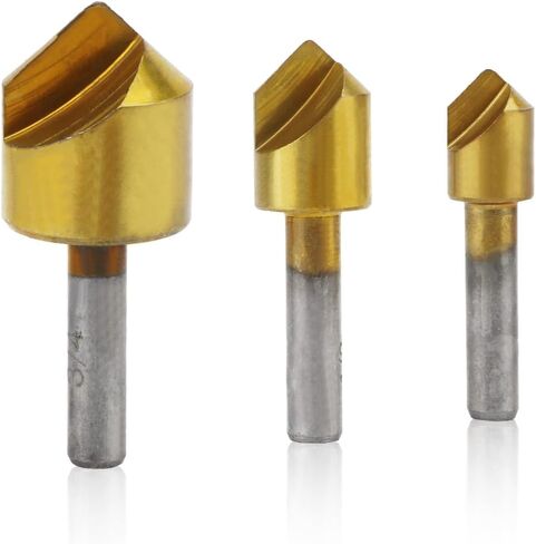 Countersink Drill Bit Set, 3pcs Single Flute 90 Degree Edge Chamfer Chamfering Tool End Mill Cutter Countersink Drill Bits Kit 3/8 1/2 3/4 in Kuwait