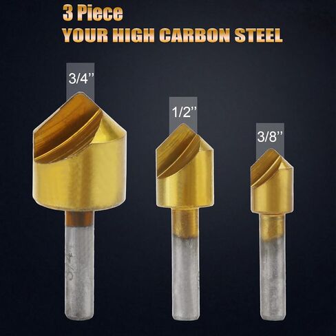Countersink Drill Bit Set, 3pcs Single Flute 90 Degree Edge Chamfer Chamfering Tool End Mill Cutter Countersink Drill Bits Kit 3/8 1/2 3/4 in Kuwait