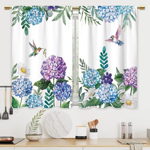 Watercolor Pink Flower Kitchen Curtains Floral Plant Bathroom Curtains Window Treatment Drape Tier Botanical Boho Rustic Chic Cafe Small Bedroom Short French Door Curtains 2 Panel 27.5x39 Inch in Saudi Arabia