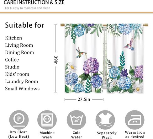 Watercolor Pink Flower Kitchen Curtains Floral Plant Bathroom Curtains Window Treatment Drape Tier Botanical Boho Rustic Chic Cafe Small Bedroom Short French Door Curtains 2 Panel 27.5x39 Inch in Saudi Arabia