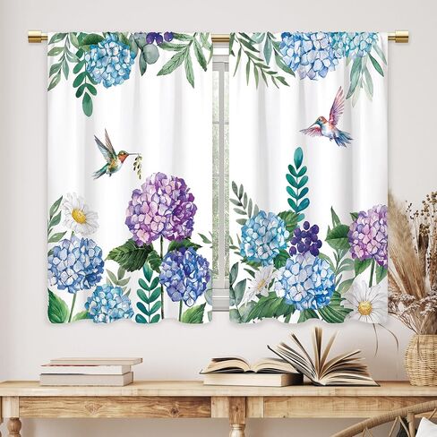 Watercolor Pink Flower Kitchen Curtains Floral Plant Bathroom Curtains Window Treatment Drape Tier Botanical Boho Rustic Chic Cafe Small Bedroom Short French Door Curtains 2 Panel 27.5x39 Inch in Saudi Arabia