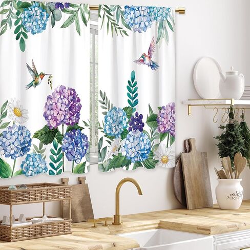 Watercolor Pink Flower Kitchen Curtains Floral Plant Bathroom Curtains Window Treatment Drape Tier Botanical Boho Rustic Chic Cafe Small Bedroom Short French Door Curtains 2 Panel 27.5x39 Inch in Saudi Arabia