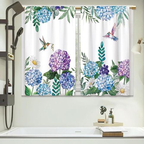Watercolor Pink Flower Kitchen Curtains Floral Plant Bathroom Curtains Window Treatment Drape Tier Botanical Boho Rustic Chic Cafe Small Bedroom Short French Door Curtains 2 Panel 27.5x39 Inch in Saudi Arabia