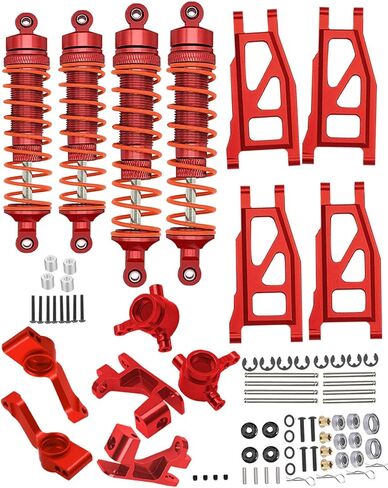 hopsupRC ترقيات جزء لـ 1/10 Rustler/Slash/Stampede/Hoss 4x4 VXL 4wd، صدمة RC كبيرة وذراع التعليق الخلفي الأمامي وكتلة العجلات، كتل التوجيه، حاملات المحور الخلفي، عجلة سداسية، أحمر in Kuwait