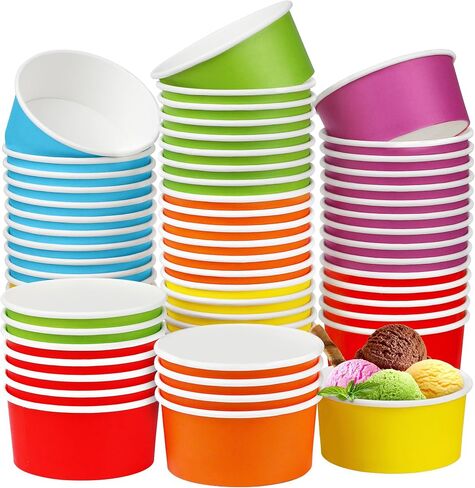 Aodaer 60 Pack Disposable Paper Ice Cream Cups 8 oz Paper Ice Cream Bowls Containers Colored Snack Soup Dessert Bowls for Hot or Cold Food Party Supplies Treat Cups Serving Sundae, Frozen Yogurt, Soup in Saudi Arabia