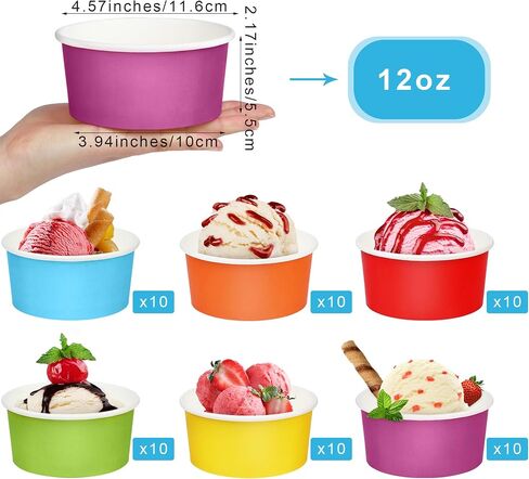 Aodaer 60 Pack Disposable Paper Ice Cream Cups 8 oz Paper Ice Cream Bowls Containers Colored Snack Soup Dessert Bowls for Hot or Cold Food Party Supplies Treat Cups Serving Sundae, Frozen Yogurt, Soup in Saudi Arabia