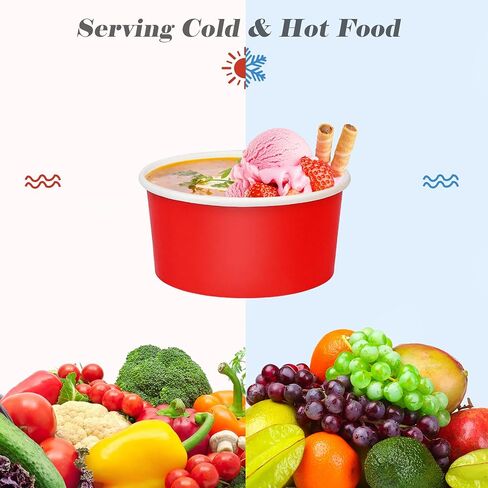 Aodaer 60 Pack Disposable Paper Ice Cream Cups 8 oz Paper Ice Cream Bowls Containers Colored Snack Soup Dessert Bowls for Hot or Cold Food Party Supplies Treat Cups Serving Sundae, Frozen Yogurt, Soup in Saudi Arabia