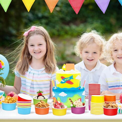Aodaer 60 Pack Disposable Paper Ice Cream Cups 8 oz Paper Ice Cream Bowls Containers Colored Snack Soup Dessert Bowls for Hot or Cold Food Party Supplies Treat Cups Serving Sundae, Frozen Yogurt, Soup in Saudi Arabia