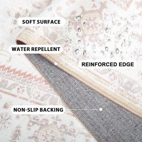 BESTSWEETIE Area Rugs 8x10 Rugs, Washable Rugs 8x10 Area Rug, Non Slip Water Repellent Floor Carpet, Low Pile Doormat Soft Vintage Rug for Living Room Bedroom Dinning Room Nursery Indoor-Cream in Saudi Arabia