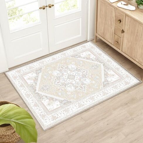 BESTSWEETIE Area Rugs 8x10 Rugs, Washable Rugs 8x10 Area Rug, Non Slip Water Repellent Floor Carpet, Low Pile Doormat Soft Vintage Rug for Living Room Bedroom Dinning Room Nursery Indoor-Cream in Saudi Arabia