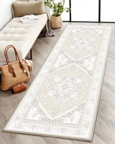 BESTSWEETIE Area Rugs 8x10 Rugs, Washable Rugs 8x10 Area Rug, Non Slip Water Repellent Floor Carpet, Low Pile Doormat Soft Vintage Rug for Living Room Bedroom Dinning Room Nursery Indoor-Cream in Saudi Arabia