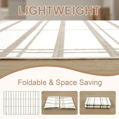 سجاد منطقة قابلة للغسل في الغسالة مقاس 5 × 7 - سجادة خضراء مربعة الشكل سجادة غرفة المعيشة سجادة محايدة غير قابلة للانزلاق لغرفة النوم، سجادة منطقة حديثة منخفضة الوبر لغرفة الطعام وقاعة المكتب، حكيم/بيج in Kuwait