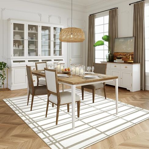 سجاد منطقة قابلة للغسل في الغسالة مقاس 5 × 7 - سجادة خضراء مربعة الشكل سجادة غرفة المعيشة سجادة محايدة غير قابلة للانزلاق لغرفة النوم، سجادة منطقة حديثة منخفضة الوبر لغرفة الطعام وقاعة المكتب، حكيم/بيج in Kuwait