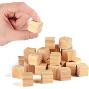 Wooden Cubes 3/4 inch Small Wood Blocks for Crafts 2cm Unfinished Natural Wood Square Block for DIY Projects and Puzzle Making (110PCS)