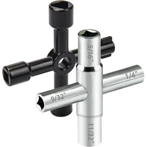 4 طرق مفتاح Sillcock 1/4 بوصة، 9/32 بوصة، 5/16 بوصة، 11/32 بوصة 2 حزمة من خرطوم المياه الفولاذي Sillcock مفتاح مريلة لمفتاح فتح خزانة صنبور الصمام والصنابير